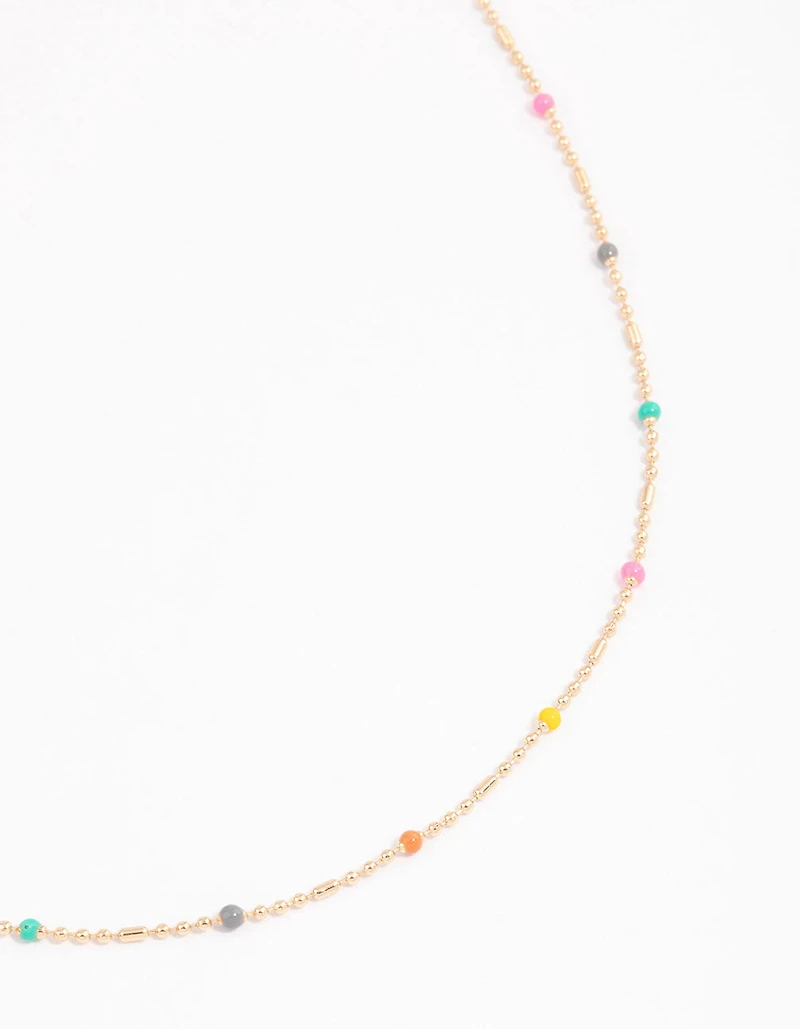 Gold Mini Ball Chain Mixed Bead Necklace