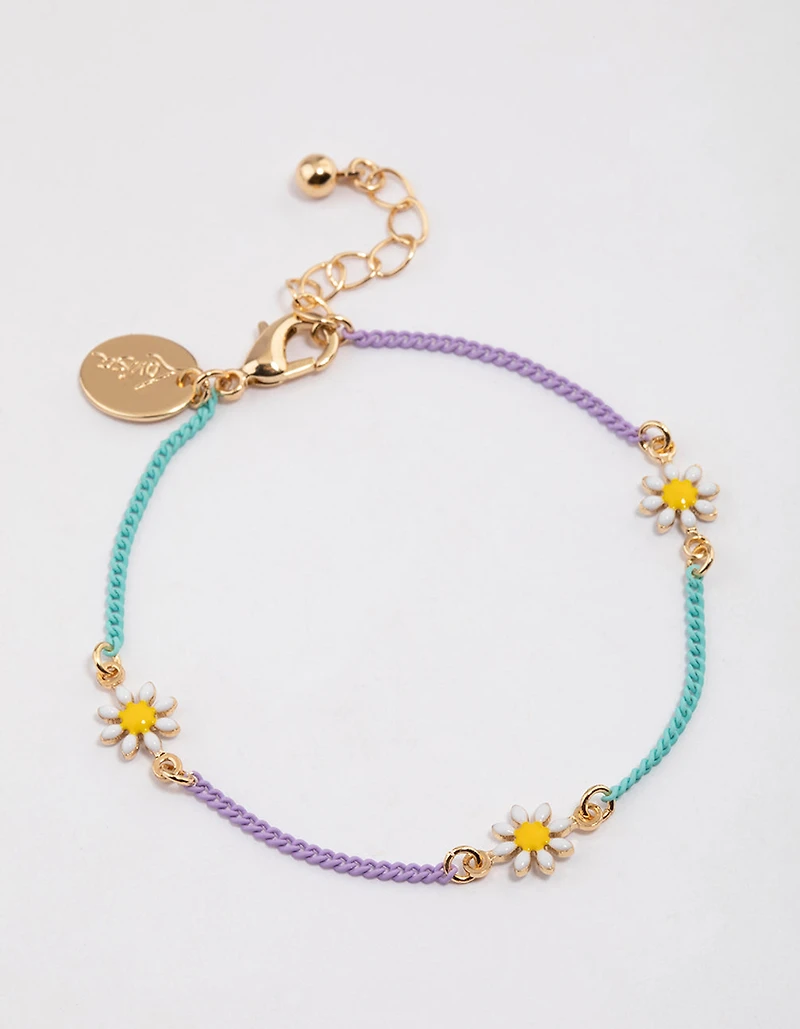 Gold Mixed Chain Daisy Bracelet