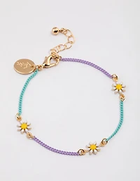 Gold Mixed Chain Daisy Bracelet