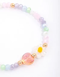 Beaded Facet Heart & Daisy Flower Bracelet