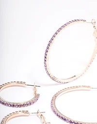 Rose Gold Mixed Size Diamante Hoop Earrings