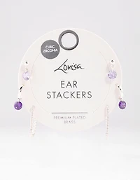 Silver Plated Brass  Cubic Zirconia Cup Chain Earring 6-Pack