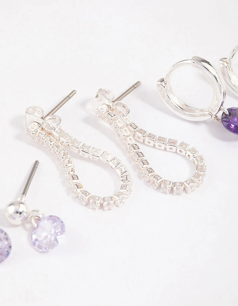 Silver Plated Brass  Cubic Zirconia Cup Chain Earring 6-Pack