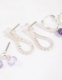 Silver Plated Brass  Cubic Zirconia Cup Chain Earring 6-Pack