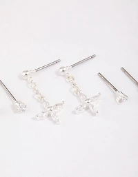 Silver Plated Brass  Cubic Zirconia Drop Flower Earring 6-Pack