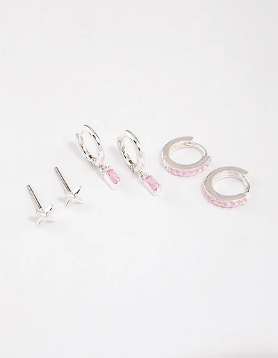 Silver Plated Brass  Barbie Baguette Huggie Earrings 6-Pack