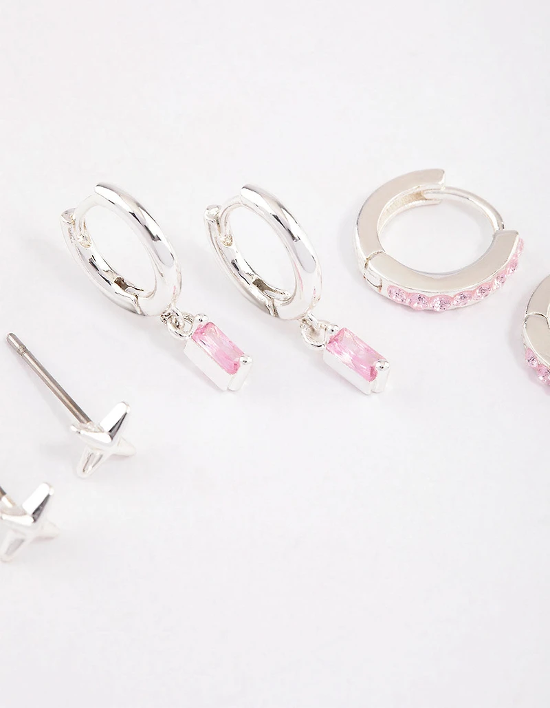 Silver Plated Brass  Barbie Baguette Huggie Earrings 6-Pack