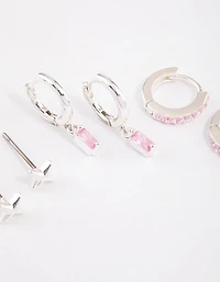 Silver Plated Brass  Barbie Baguette Huggie Earrings 6-Pack