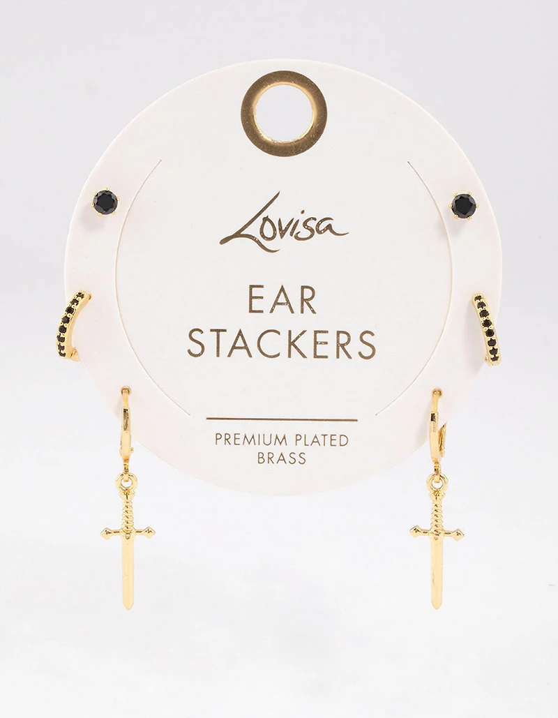 Paquet de boucles d’oreilles Huggie Huggie en laiton cube en laiton plaqué or