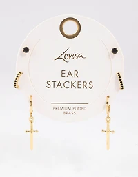 Paquet de boucles d’oreilles Huggie Huggie en laiton cube en laiton plaqué or