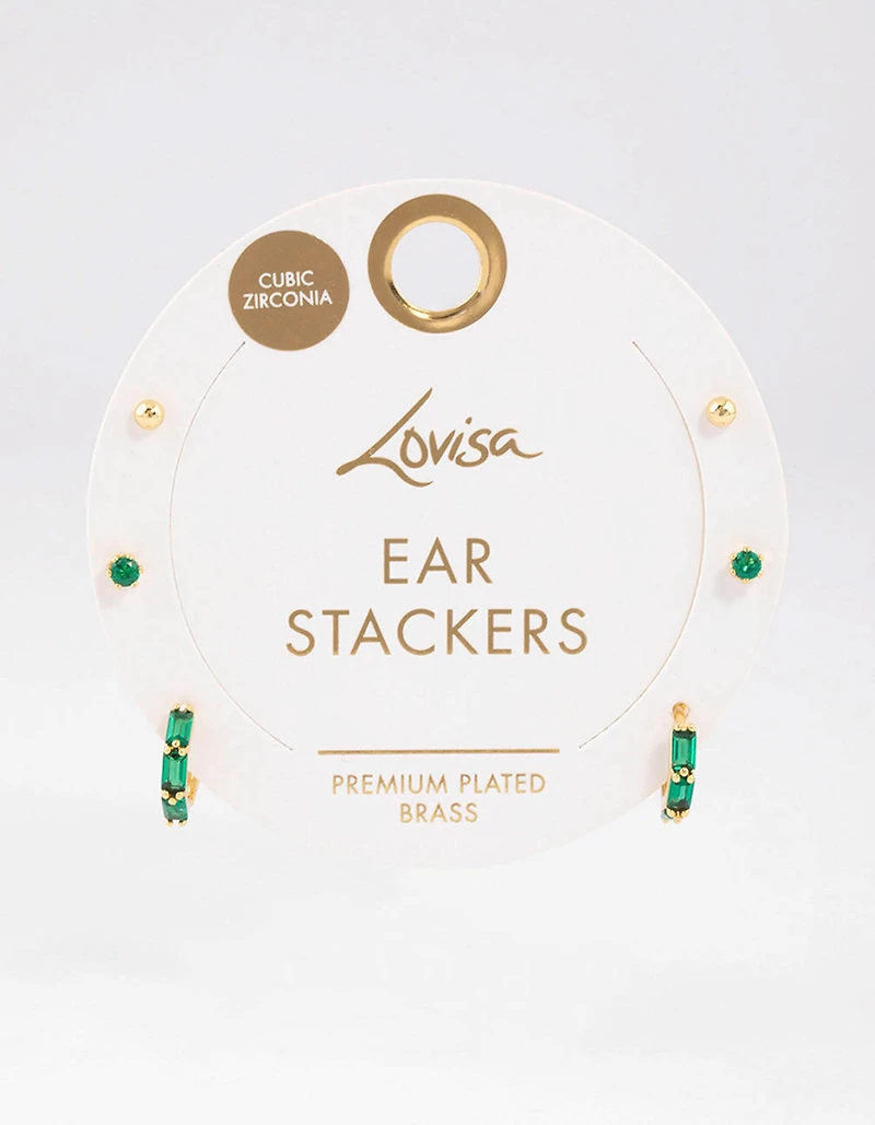 Boucles d’oreilles en baguette en laiton plaquées or Huggie Ball Pack de 6