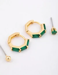 Boucles d’oreilles en baguette en laiton plaquées or Huggie Ball Pack de 6