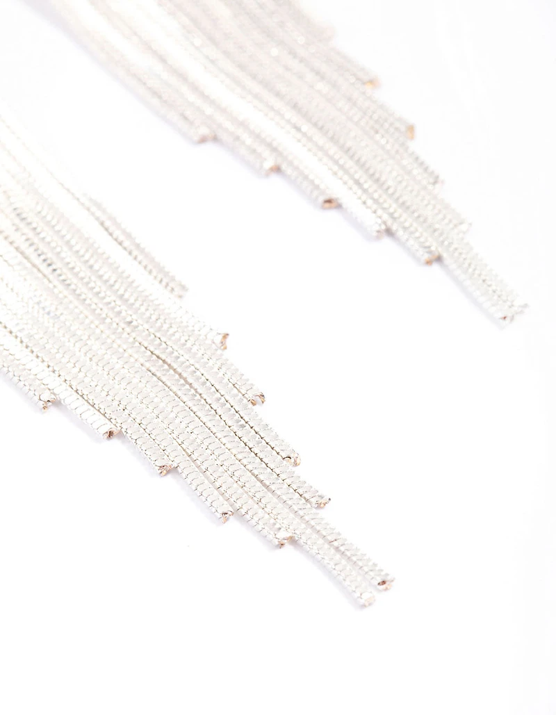 Silver Plated Brass Box Chain Drape Drop Earrings
