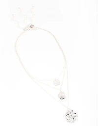 Silver Plated Brass Trio Layered Molten Disc Necklace