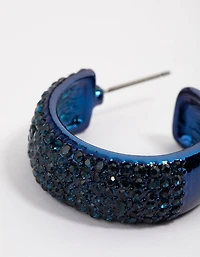 Navy Coated Pavement Midi Hoop Earrings