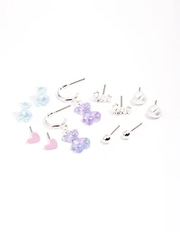 Silver Purple Cute Love Earrings 6-Pack