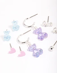 Silver Purple Cute Love Earrings 6-Pack