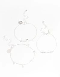 Silver Star & Heart Dainty Chain Bracelet Pack