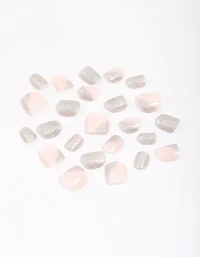 Tweens Silver Glitter & Blush Press On Nails