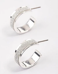 Silver Glitter Hoop Earrings & Polishing Set