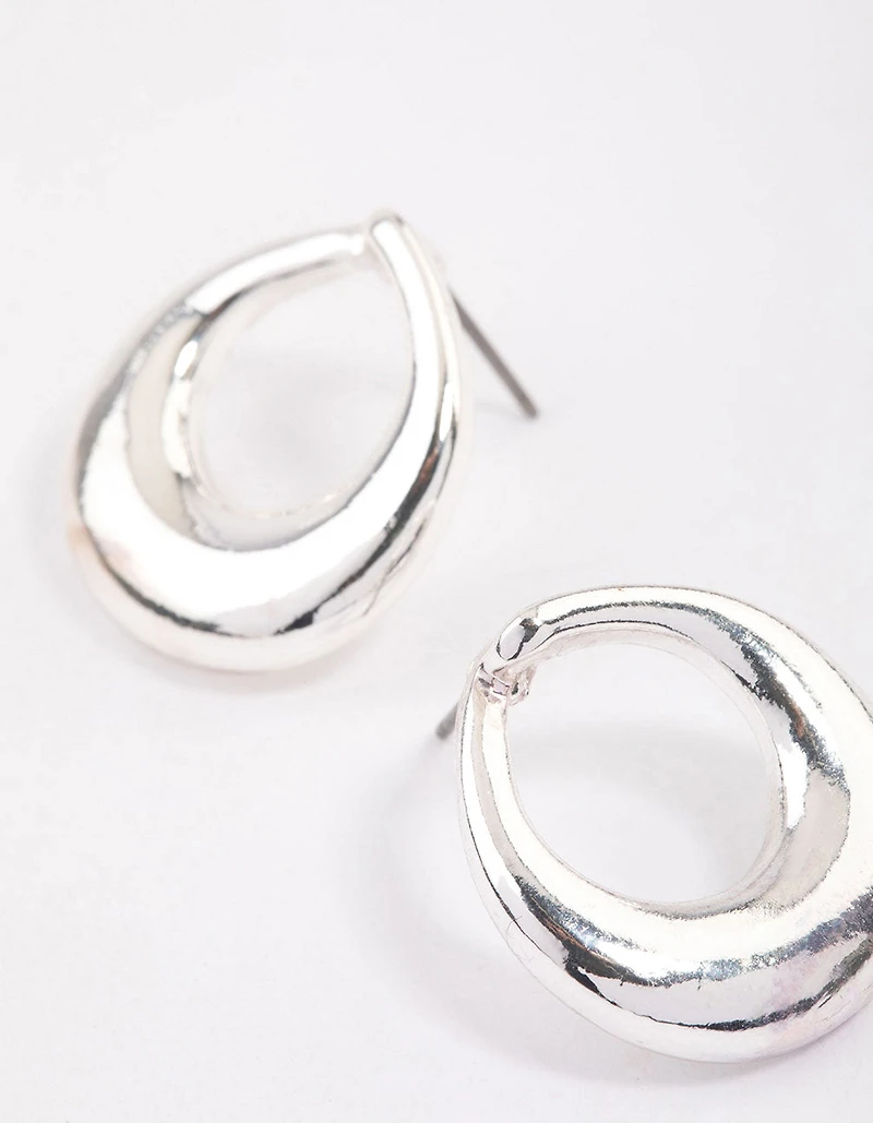 Silver Open Circle Stud Earrings & Polishing Set