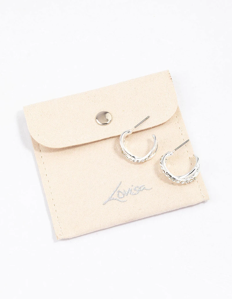 Silver Interlaced Diamante Hoop Earrings & Polishing Set