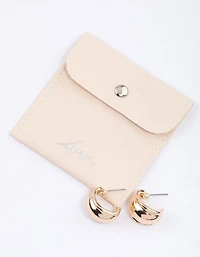 Gold Rounded Edge Hoop Earrings & Polishing Set