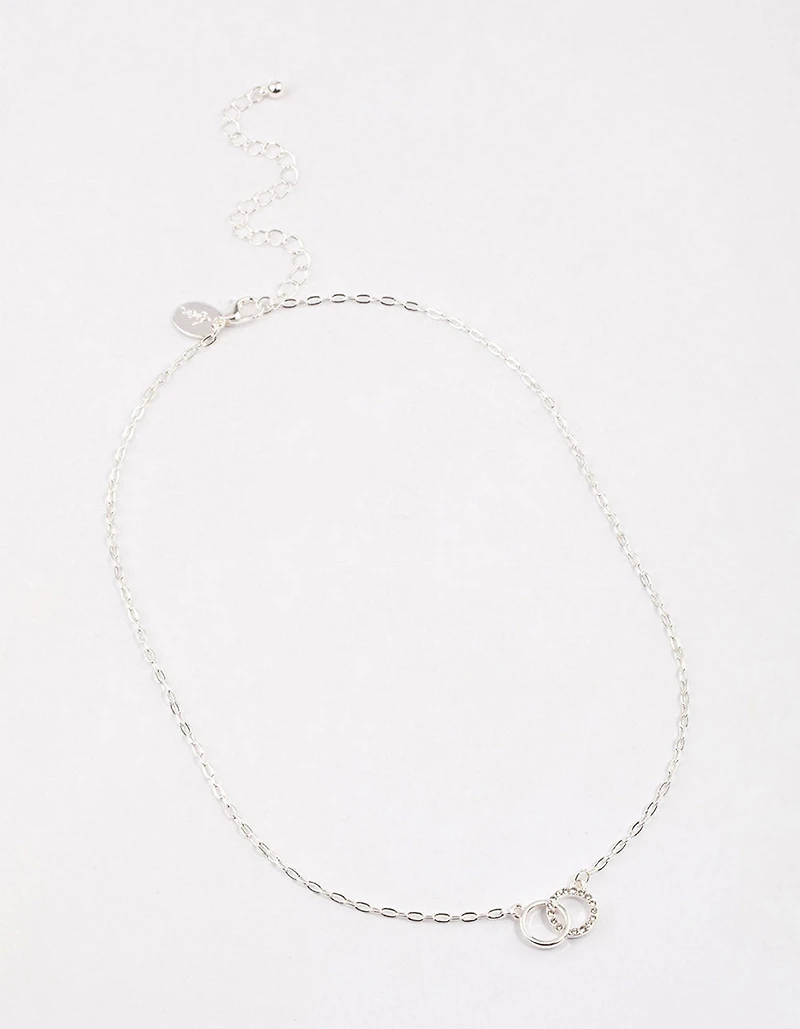 Silver Linked Circle Diamante Necklace & Polishing Set