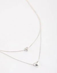 Silver Double Diamante Heart Necklace & Polishing Set