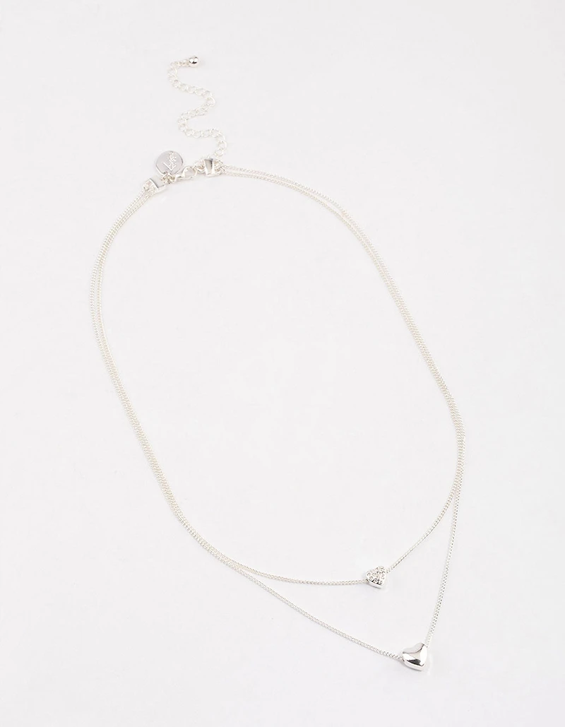 Silver Double Diamante Heart Necklace & Polishing Set