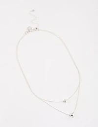 Silver Double Diamante Heart Necklace & Polishing Set