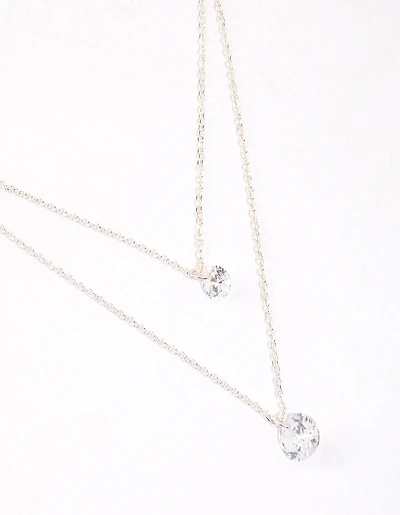 Silver Double Row Cubic Zirconia Necklace & Polishing Set