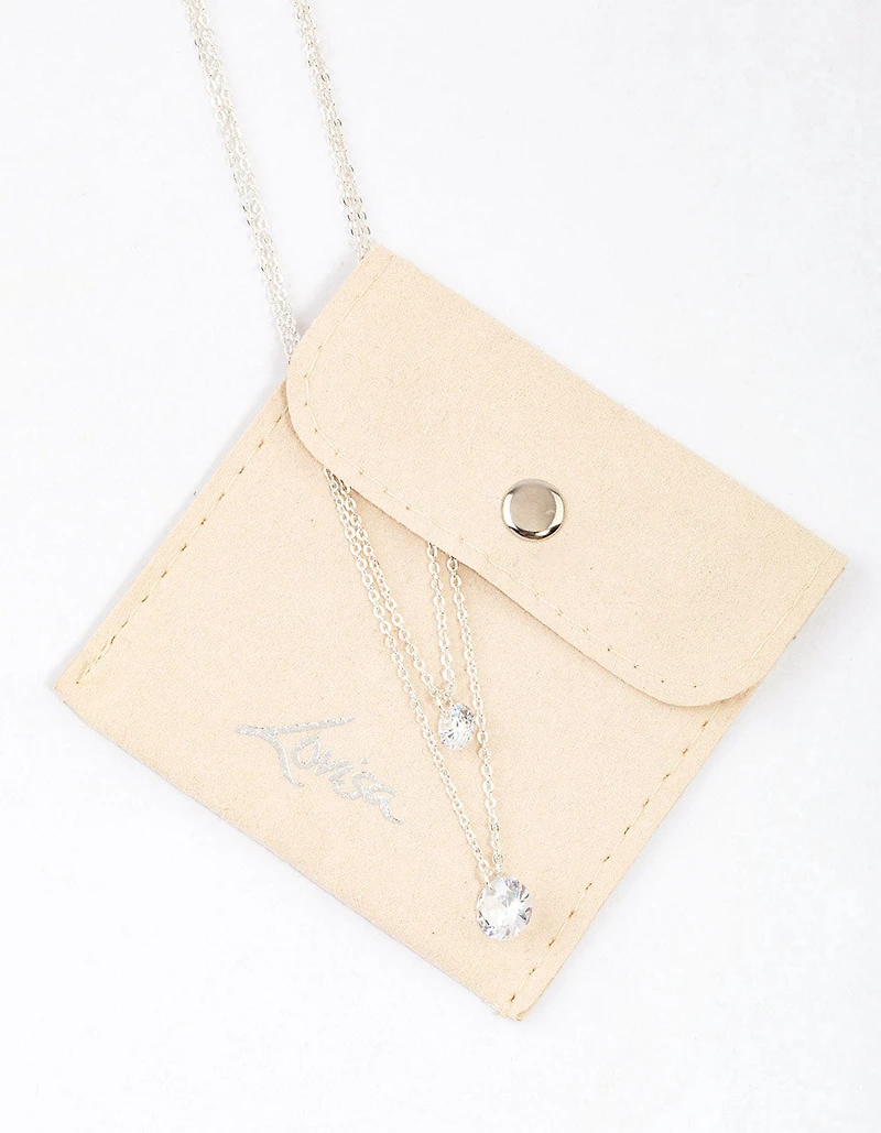 Silver Double Row Cubic Zirconia Necklace & Polishing Set