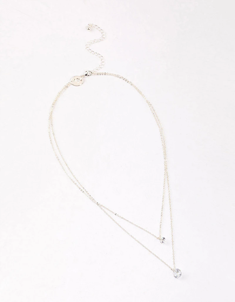 Silver Double Row Cubic Zirconia Necklace & Polishing Set