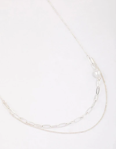 Silver Double Row Pearl Chain Necklace & Polishing Set