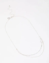 Silver Double Row Pearl Chain Necklace & Polishing Set