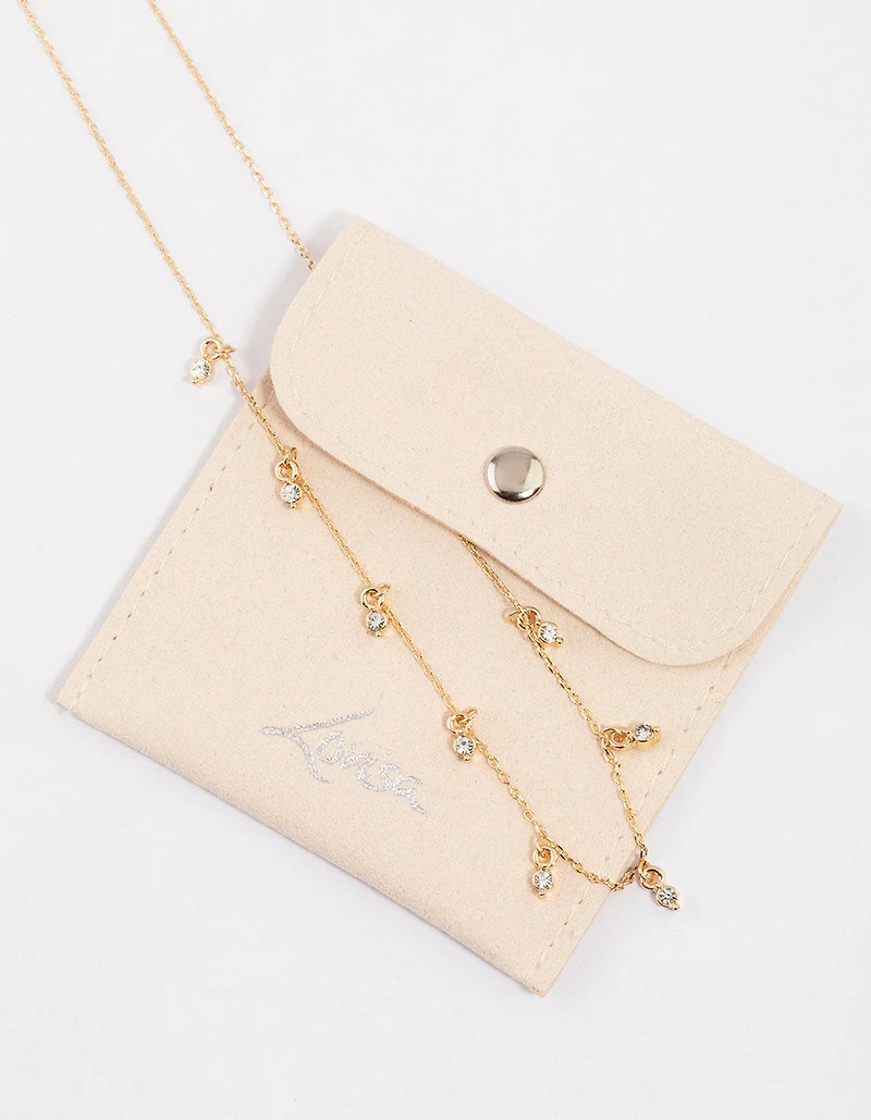 Gold Diamante Droplet Necklace & Polishing Set