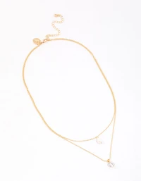 Gold Freshwater Pearl Cubic Zirconia Layered Necklace & Polishing Set