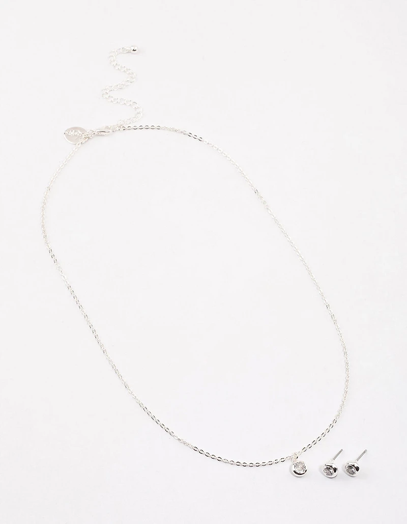 Silver Simple Diamante Drop Jewellery & Polishing Set