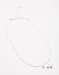 Silver Simple Diamante Drop Jewellery & Polishing Set