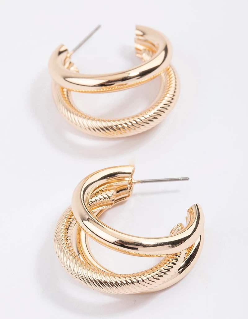 Gold Triple Chunky Hoop Earrings