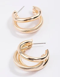 Gold Triple Chunky Hoop Earrings