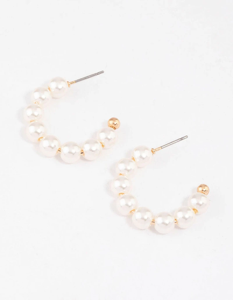 Gold Dainty Pearl Beaded Hoop Earrings