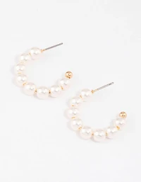 Gold Dainty Pearl Beaded Hoop Earrings