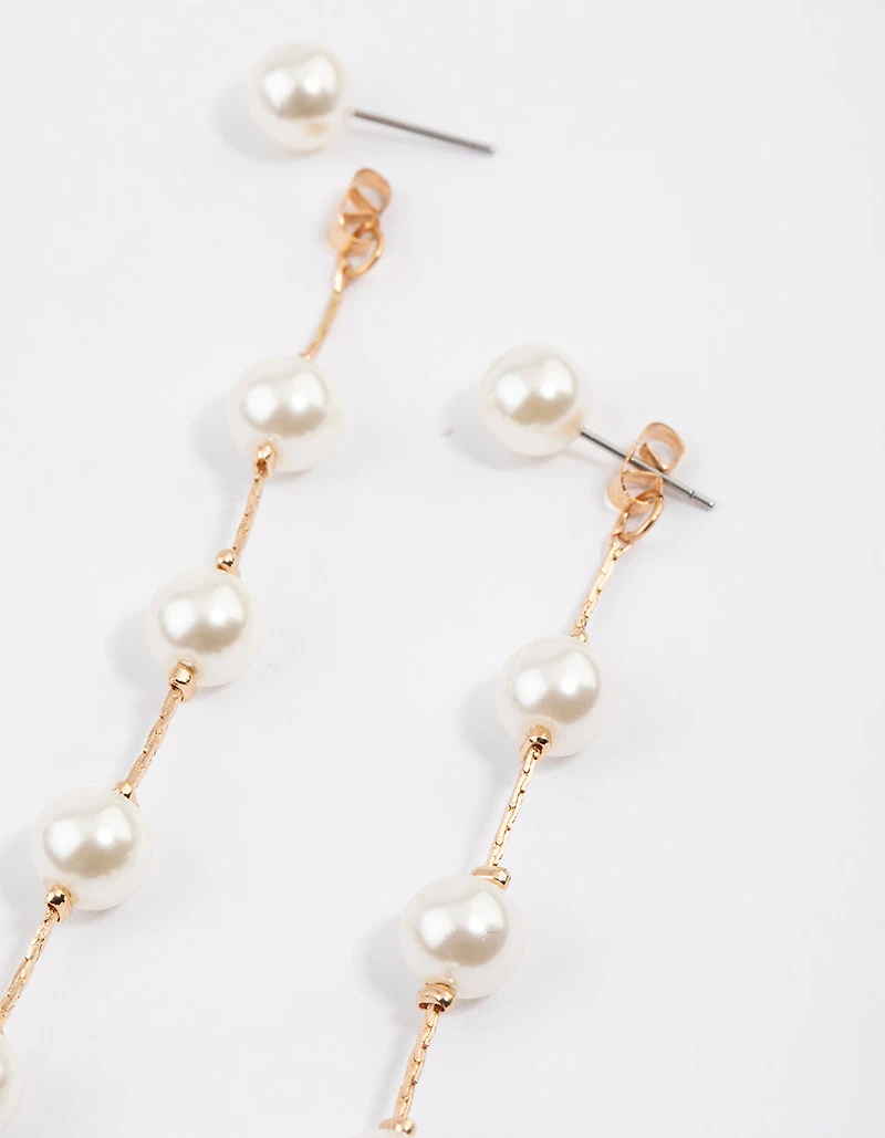 Gold Fine Snake Chain Pearl Drop Earrings