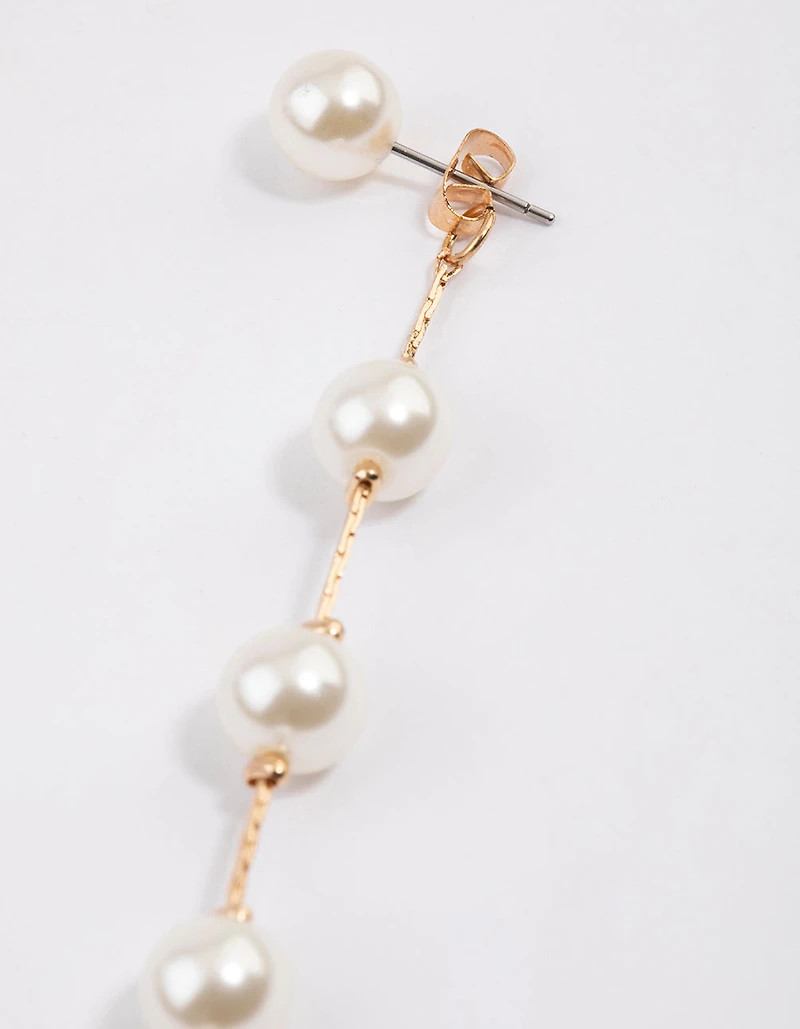 Gold Fine Snake Chain Pearl Drop Earrings