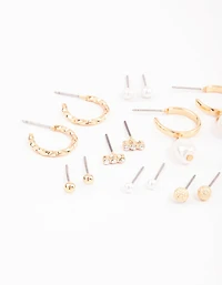 Gold Mixed Pearl Multi Stud Earrings