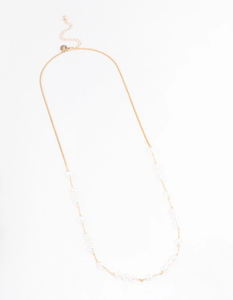Gold Fine Pearly Chain Long Necklace