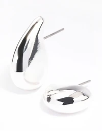Silver Plated Smooth Teardrop Stud Earrings