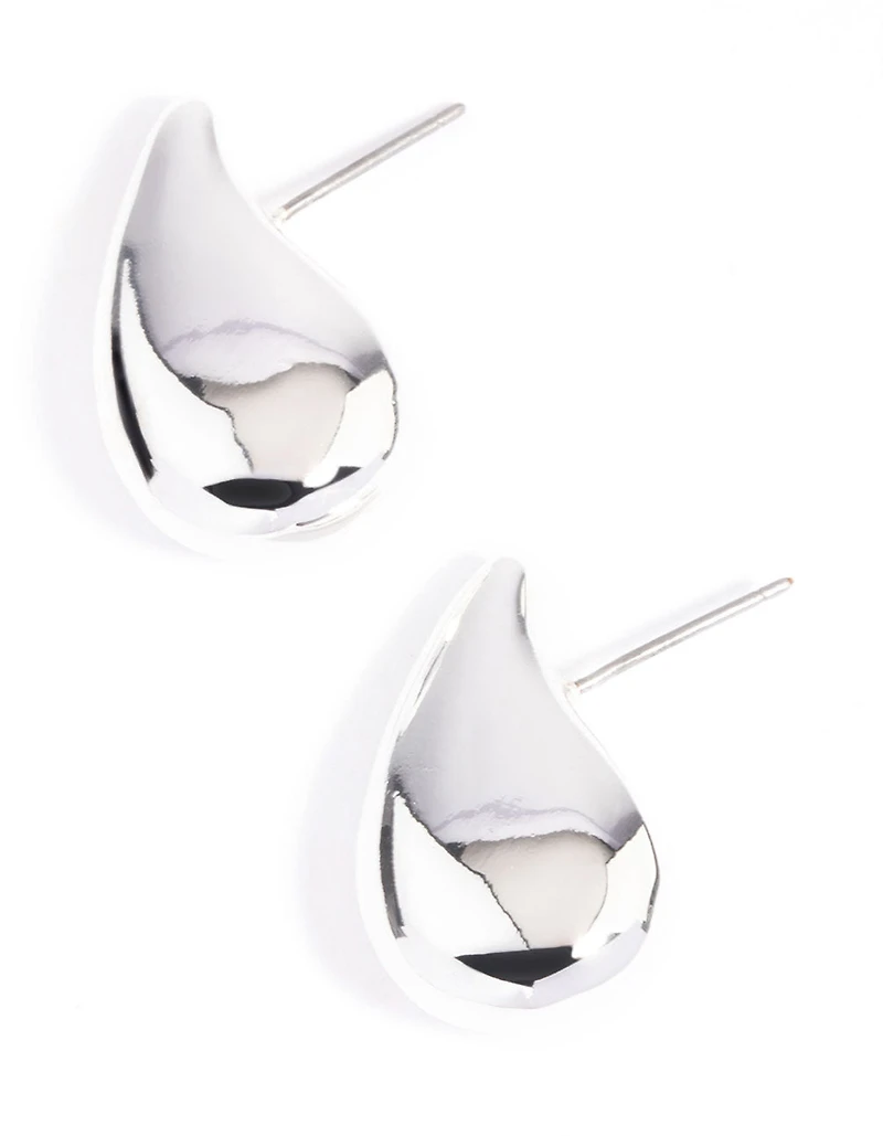 Boucles d’oreilles en forme de goutte d’oreille lisses plaquées argent